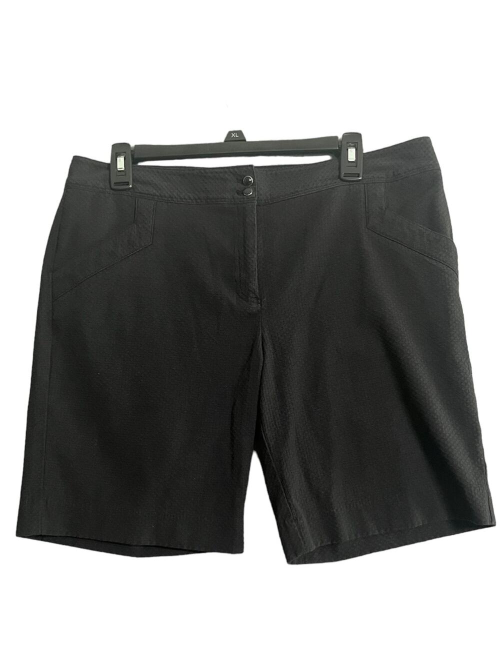IZOD Black Textured Womens Chino Shorts 10 Bermuda Flat Front Golf Casual Simple
